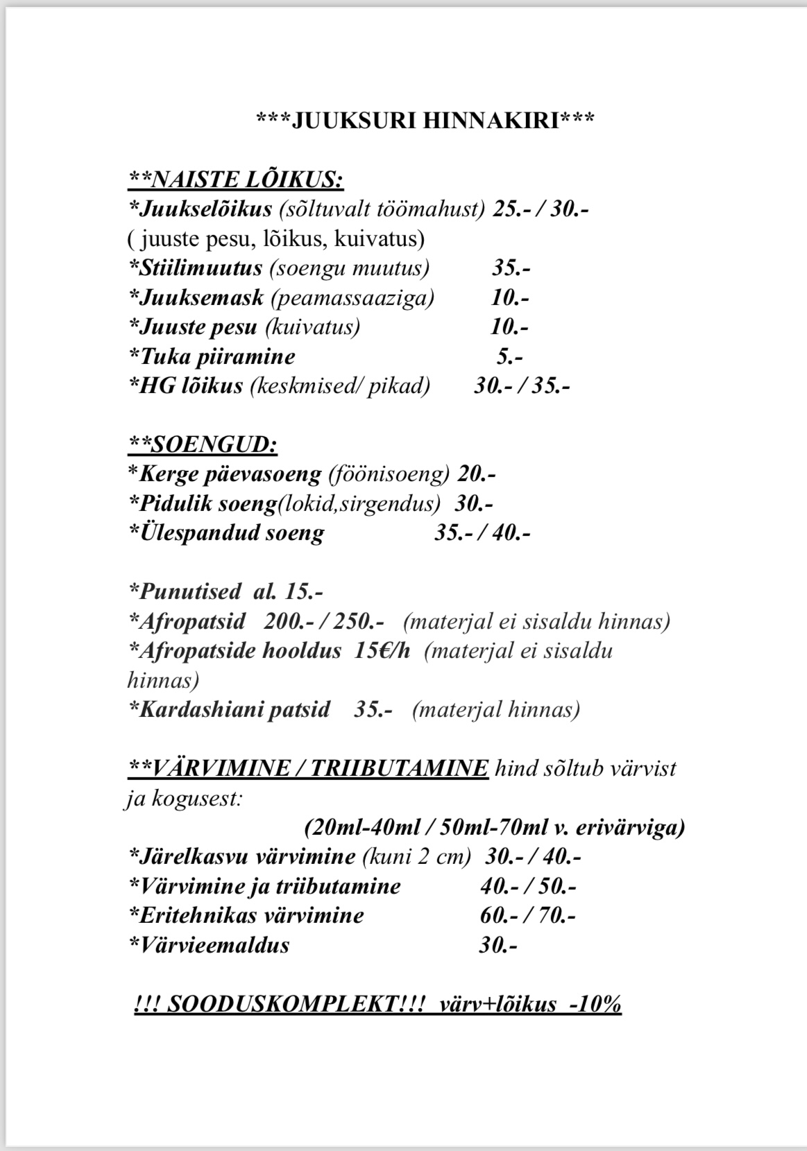 Ilusalongi teenused